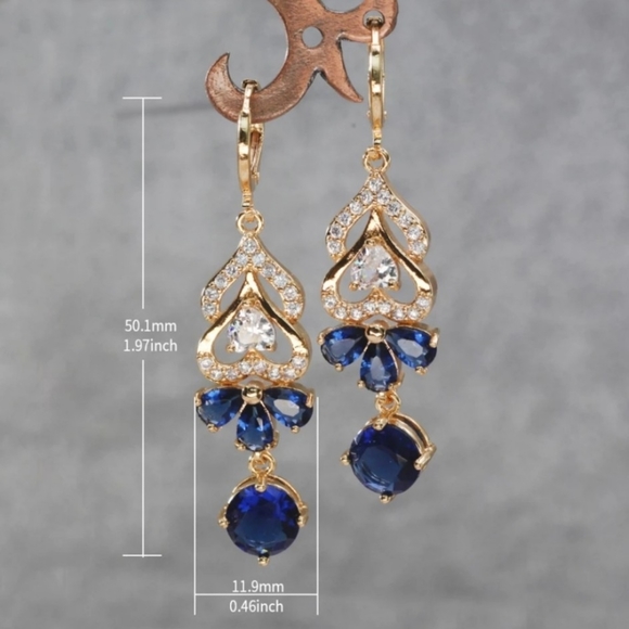 18 k Yellow Gold Filled- Earrings Blue sto… - Picture 3 of 4